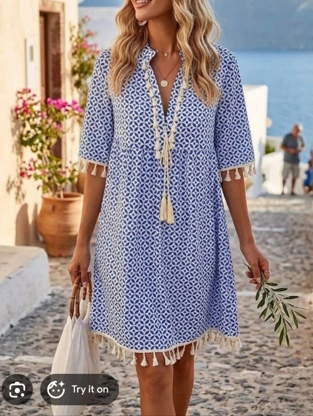 Tunic Dress Swim Cover-Up Womens Size‎ M Blue V Neck